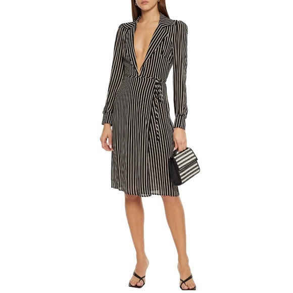 Reformation Salem Striped Crepe Wrap Dress - Picture 1 of 13
